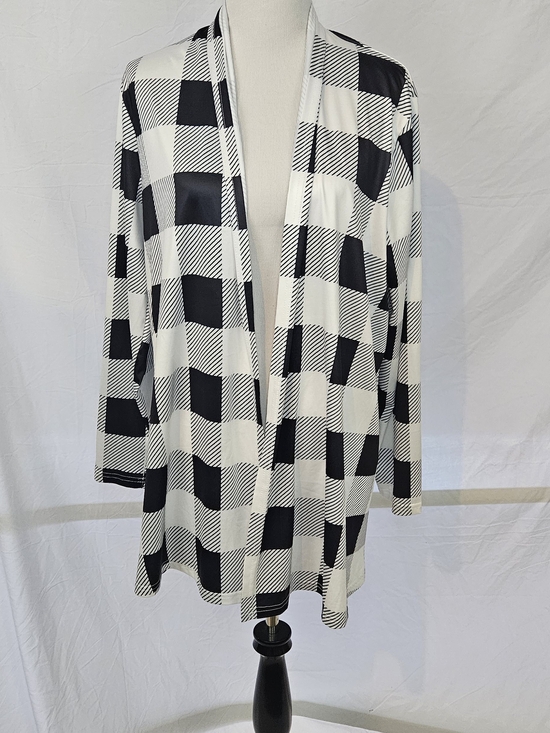 Amazon Essentials Sweaters - Black & White Buffalo Check Open Cardigan
